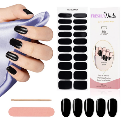 GLOSSY BLACK - SEMI CURED UV GEL NAIL STICKER KIT